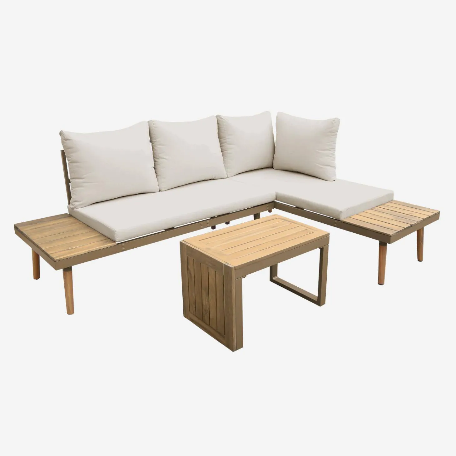 Modulares Gartenmöbelset aus Aluminium und Akazienholz, 4-Sitzer