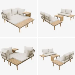 Modulares Gartenmöbelset aus Aluminium und Akazienholz, 4-Sitzer