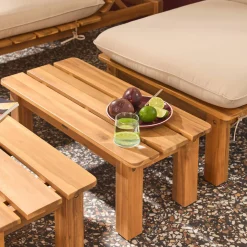 Modulares Loungeset aus naturfarbenem Akazienholz, 2-Sitzer, 3-fach verstellbar mit Tisch