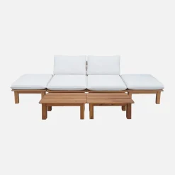 Modulares Loungeset aus naturfarbenem Akazienholz, 2-Sitzer, 3-fach verstellbar mit Tisch