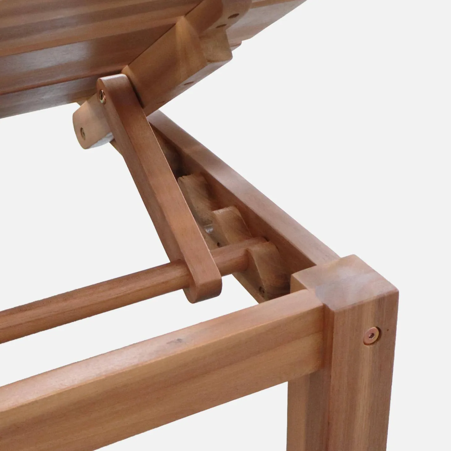 Modulares Loungeset aus naturfarbenem Akazienholz, 2-Sitzer, 3-fach verstellbar mit Tisch