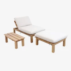 Modulares Loungeset aus naturfarbenem Akazienholz, 1-Sitzer, 3-fach verstellbar mit Tisch