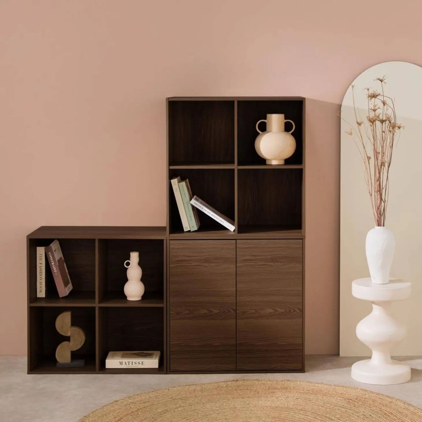 Modulares Regal Holzdekor 3 Elemente - 2 Türen 8 offene Fächer