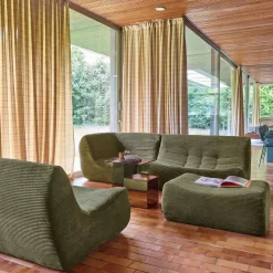 Modulares 5-Sitzer Ecksofa mit 5 Cordbezug und Hocker