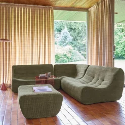 Modulares 5-Sitzer Ecksofa mit 5 Cordbezug und Hocker