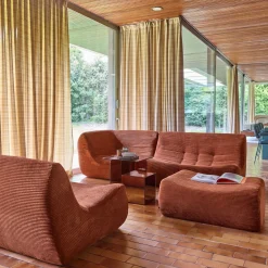 Modulares 5-Sitzer Ecksofa mit 5 Cordbezug und Hocker