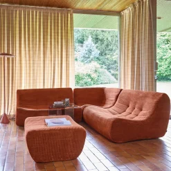Modulares 5-Sitzer Ecksofa mit 5 Cordbezug und Hocker