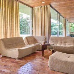 Modulares 5-Sitzer Ecksofa mit 5 Cordbezug und Hocker