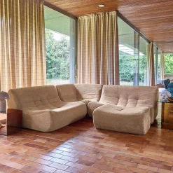 Modulares 5-Sitzer Ecksofa mit 5 Cordbezug und Hocker