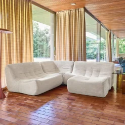 Modulares 5-Sitzer Ecksofa mit 5 Cordbezug und Hocker