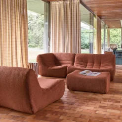 Modulares 5-Sitzer Ecksofa mit strukturiertem Bouclé-Bezug und Hocker