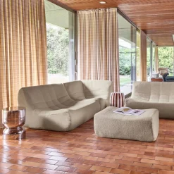 Modulares 5-Sitzer Ecksofa mit strukturiertem Bouclé-Bezug und Hocker