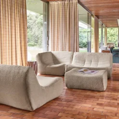 Modulares 5-Sitzer Ecksofa mit strukturiertem Bouclé-Bezug und Hocker
