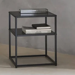 Nachttisch aus schwarzem Metall mit Regal