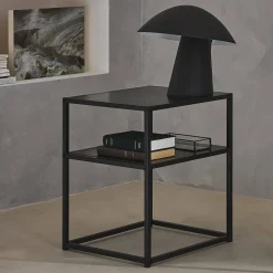 Nachttisch aus schwarzem Metall mit Regal
