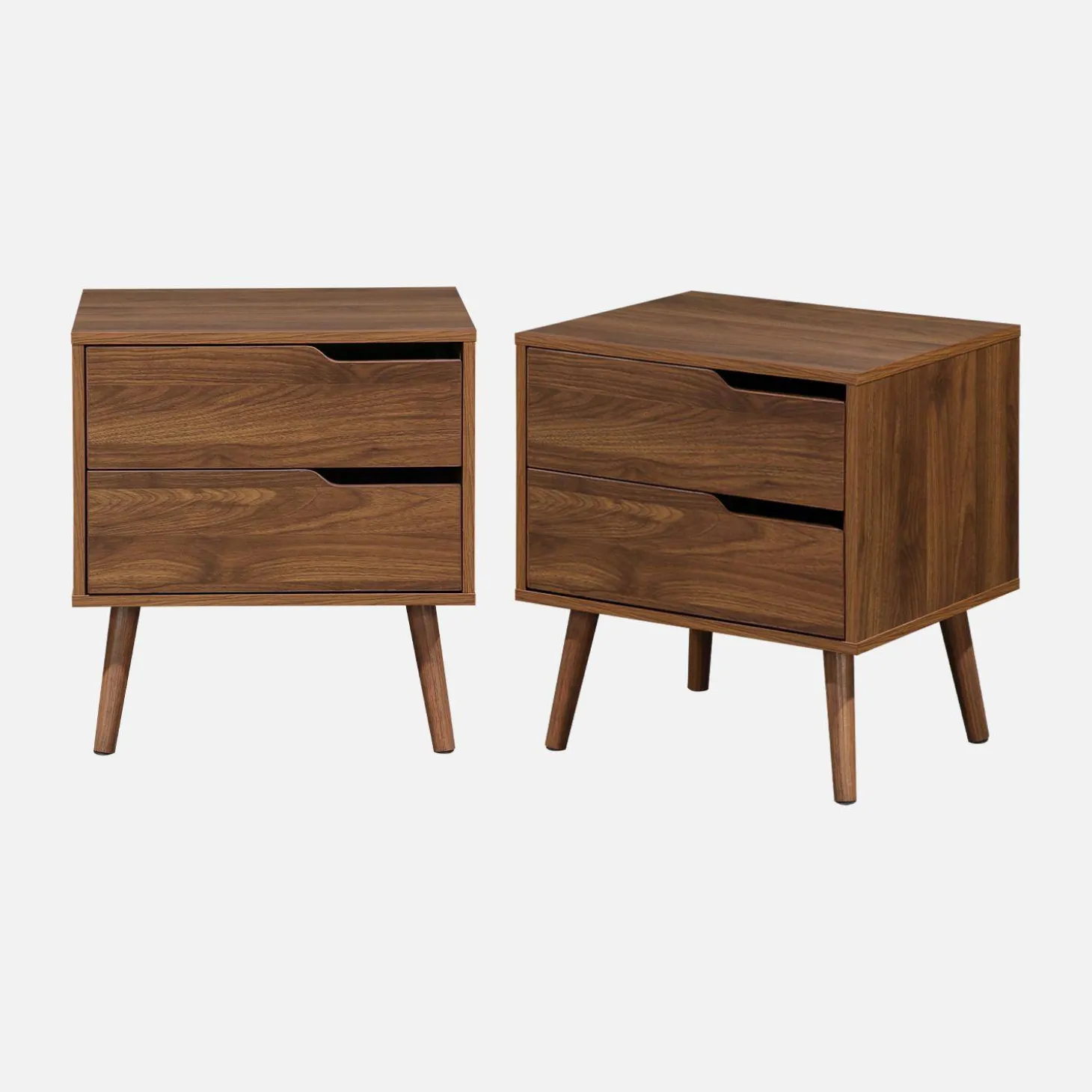 Nachttisch mit Holzdekor, nussbaumfarben, 2 Schubladen (Set von 2)