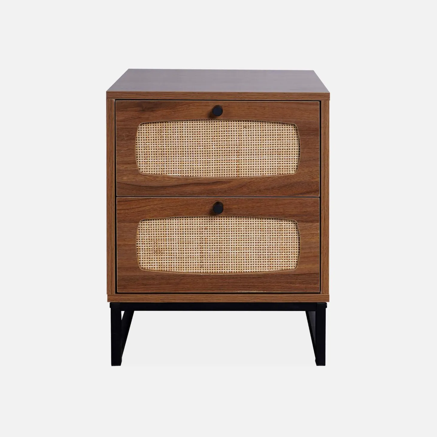 Nachttisch mit Holzdekor und Rattan-Geflecht