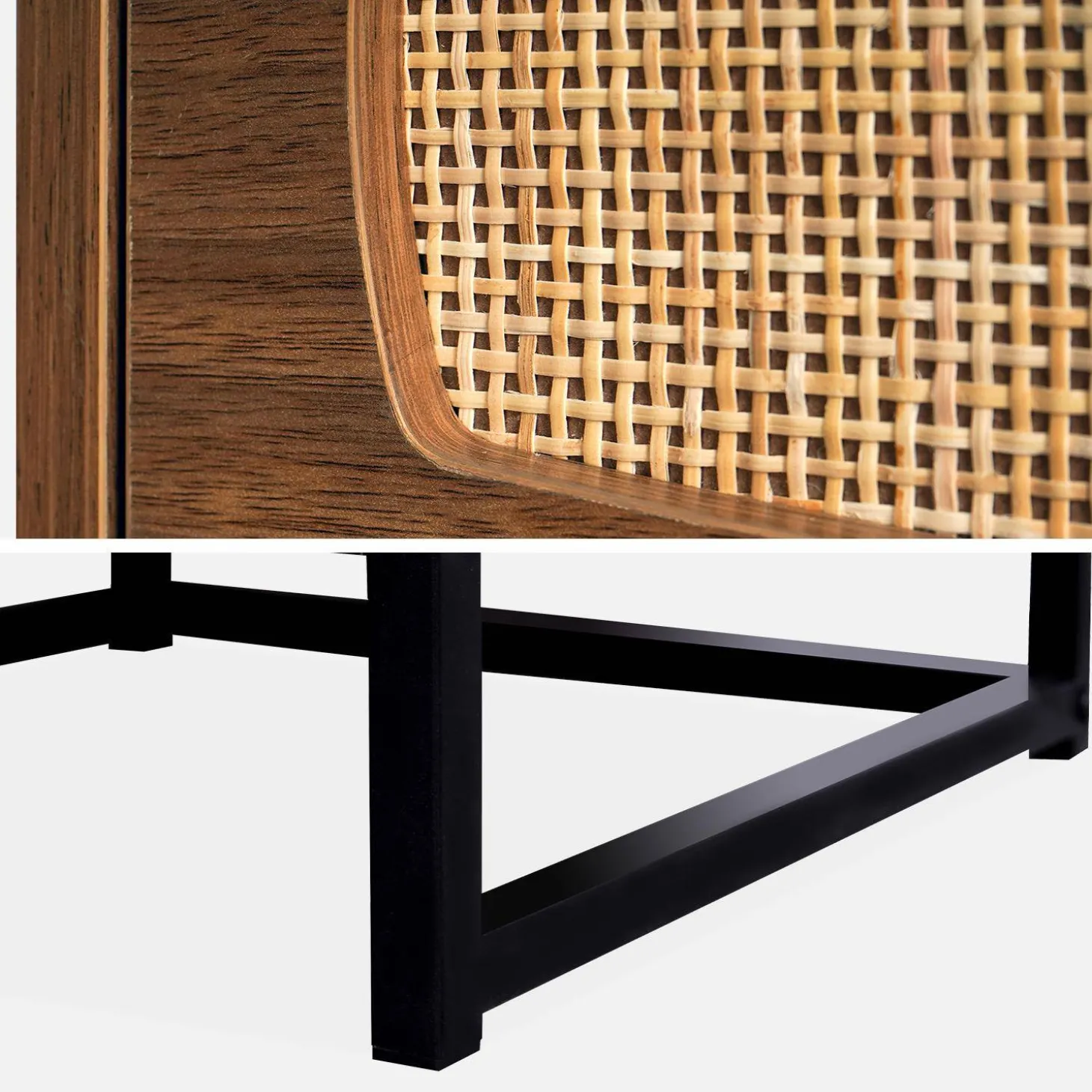 Nachttisch mit Holzdekor und Rattan-Geflecht