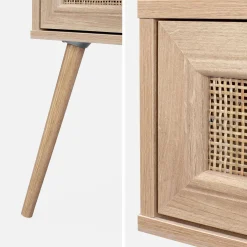 Nachttisch mit Holzeffekt und Rattan-Geflecht, 1 Schublade