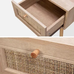 Nachttisch mit Holzeffekt und Rattan-Geflecht, 1 Schublade