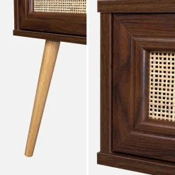 Nachttisch mit Holzeffekt und Rattan-Geflecht, 1 Schublade