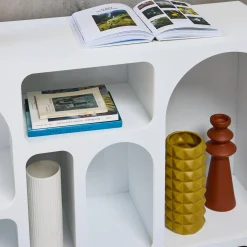 Organisches Sideboard mit 6 Fächern in Holzoptik weiß 120cm
