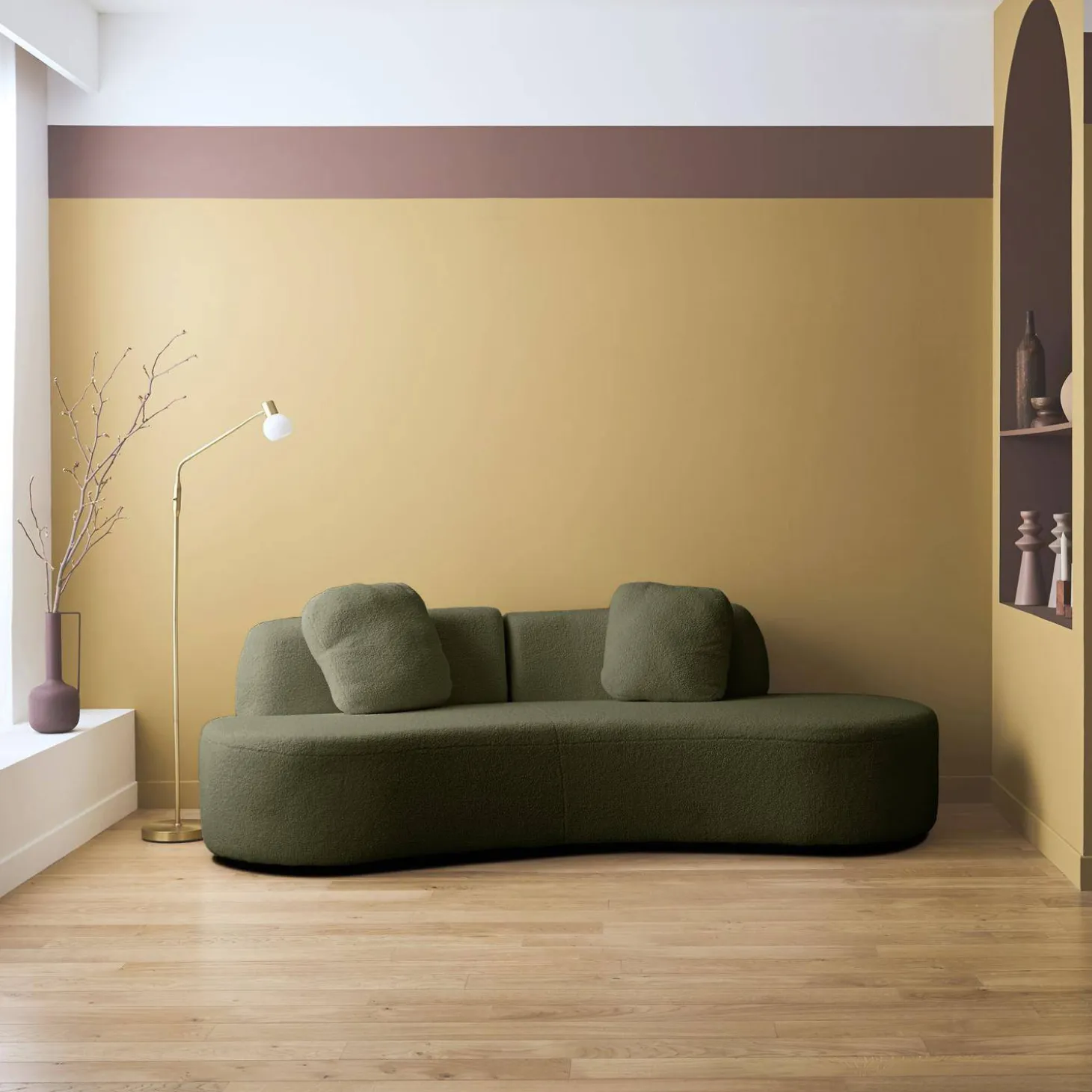 Organisches Sofa, 3-Sitzer mit Bouclé-Bezug