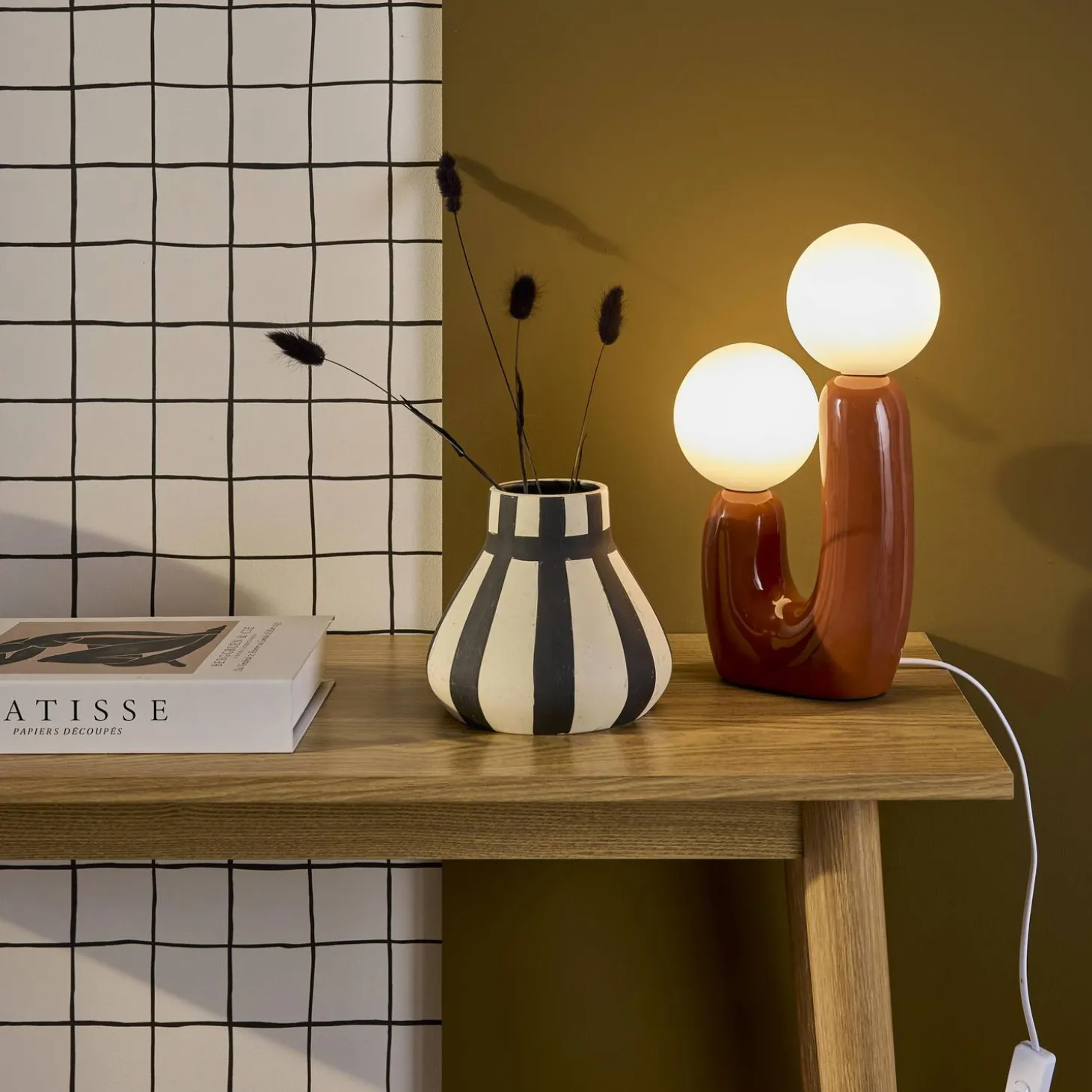 Organische Tischlampe Keramik und Glas H 31cm