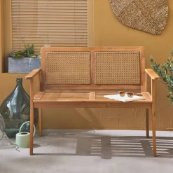 Outdoor-Bank 2-Sitzer Akazie Rückenlehne Rattan-Geflecht