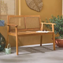 Outdoor-Bank 2-Sitzer Akazie Rückenlehne Rattan-Geflecht