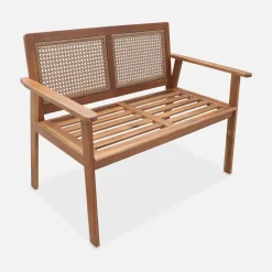 Outdoor-Bank 2-Sitzer Akazie Rückenlehne Rattan-Geflecht