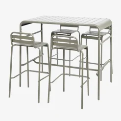 Outdoor-Bartisch + 4 Barhocker mit Lehne aus Stahl