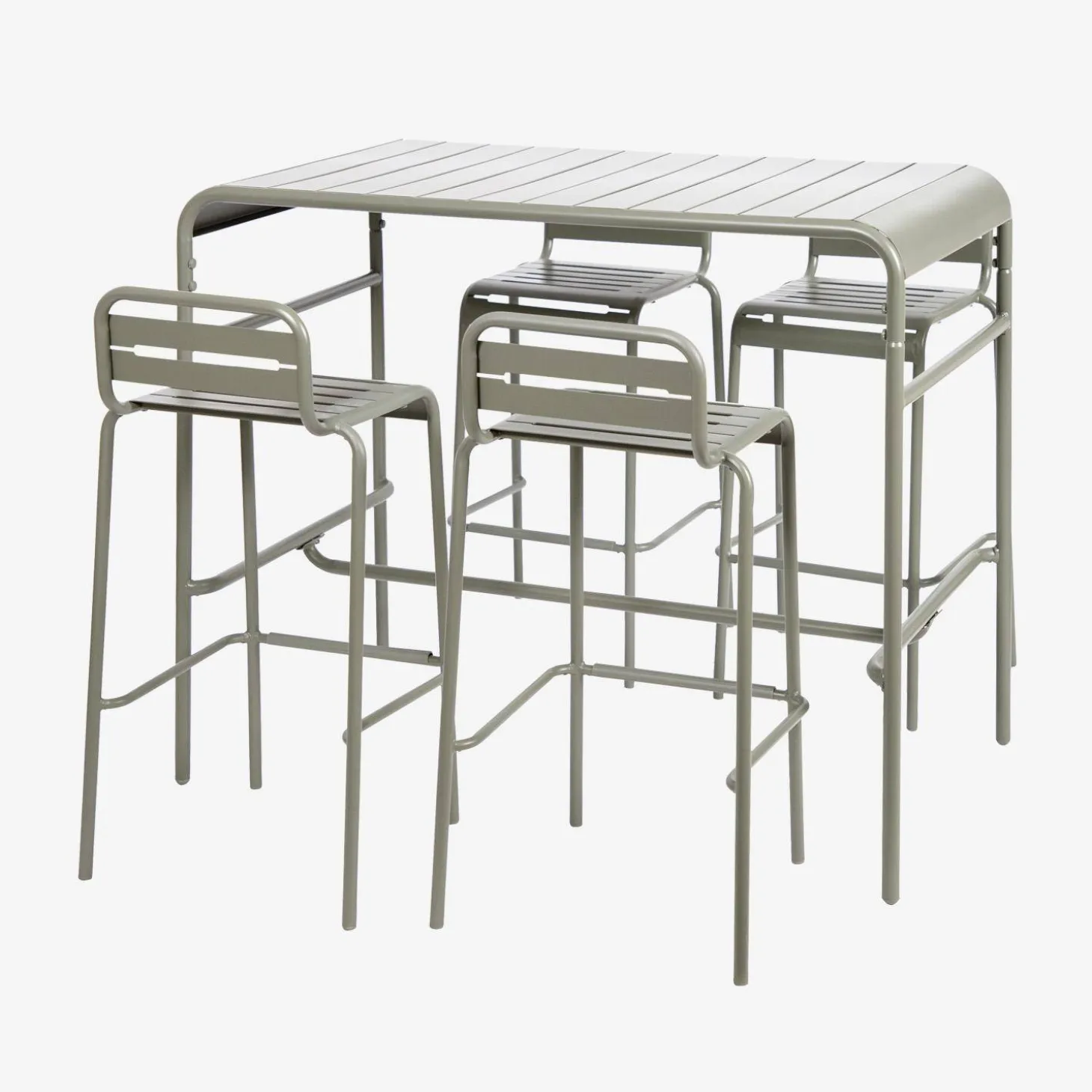 Outdoor-Bartisch + 4 Barhocker mit Lehne aus Stahl