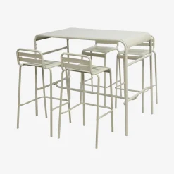 Outdoor-Bartisch + 4 Barhocker mit Lehne aus Stahl
