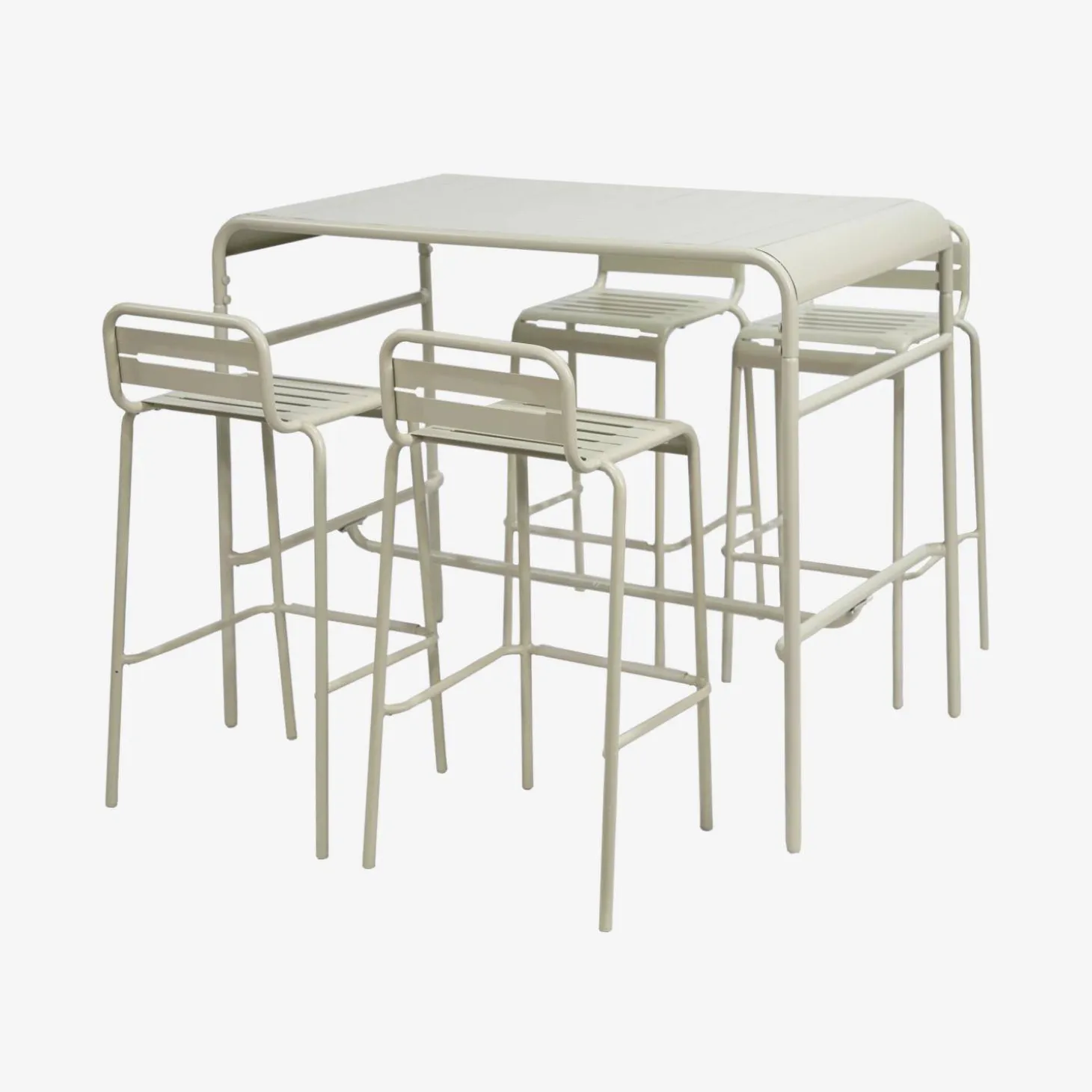 Outdoor-Bartisch + 4 Barhocker mit Lehne aus Stahl