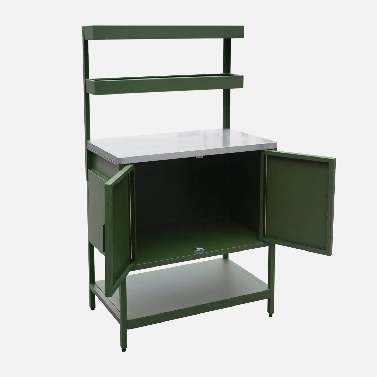 Outdoor-Küche aus Stahl mit 2 hängenden Regalböden und 2 Türen L 80 cm