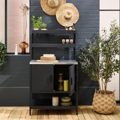 Outdoor-Küche aus Stahl mit 2 hängenden Regalböden und 2 Türen L 80 cm