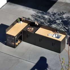 Outdoor-Küche 5 Module Stahl und Holzdekor