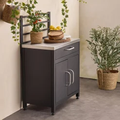 Outdoor-Küchenmöbel aus Stahl 1 Schublade, 2 Türen und Stangen L 80 cm