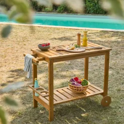 Outdoor-Küchenwagen 95 cm aus Tannenholz mit Rädern und Griff
