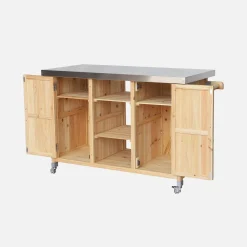 Outdoor-Küchenwagen 130cm Tannenholz mit Griff, 7 Ablageflächen