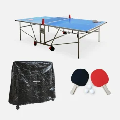 Outdoor-Tischtennisplatte premium mit 2 Schlägern und 3 Bällen + Abdeckung