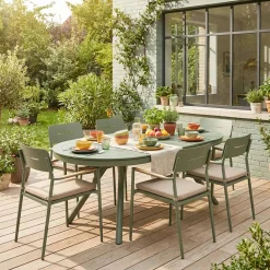Ovaler ausziehbarer Gartentisch 220/280cm + 6 Sessel aus Aluminium