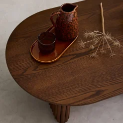 Ovaler Couchtisch Heveaholz und Eichenfurnier