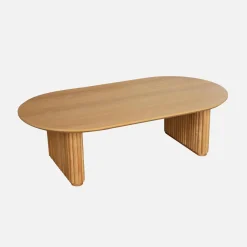 Ovaler Couchtisch Heveaholz und Eichenfurnier