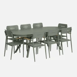 Ovaler verlängerbarer Gartentisch 220/280cm aus Aluminium + 8 Sessel