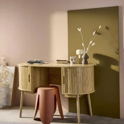 Ovales Büro im Holzlook mit zwei Aufbewahrungsmöglichkeiten, L 120cm