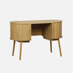 Ovales Büro im Holzlook mit zwei Aufbewahrungsmöglichkeiten, L 120cm
