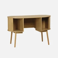 Ovales Büro im Holzlook mit zwei Aufbewahrungsmöglichkeiten, L 120cm