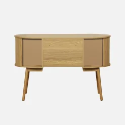 Ovales Büro im Holzlook mit zwei Aufbewahrungsmöglichkeiten, L 120cm